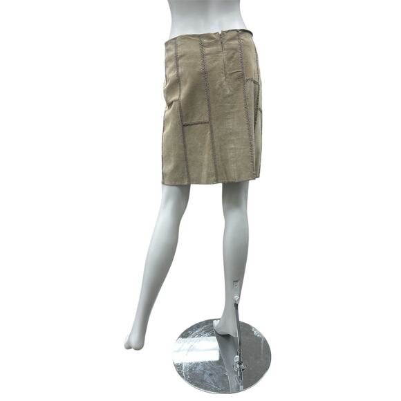 Clio Skirt Women’s Size 6 Genuine Suede Leather Patchwork Mini Back Zipper Beige - Picture 3 of 4
